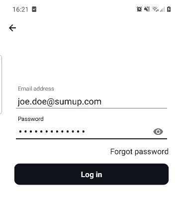 Login screen